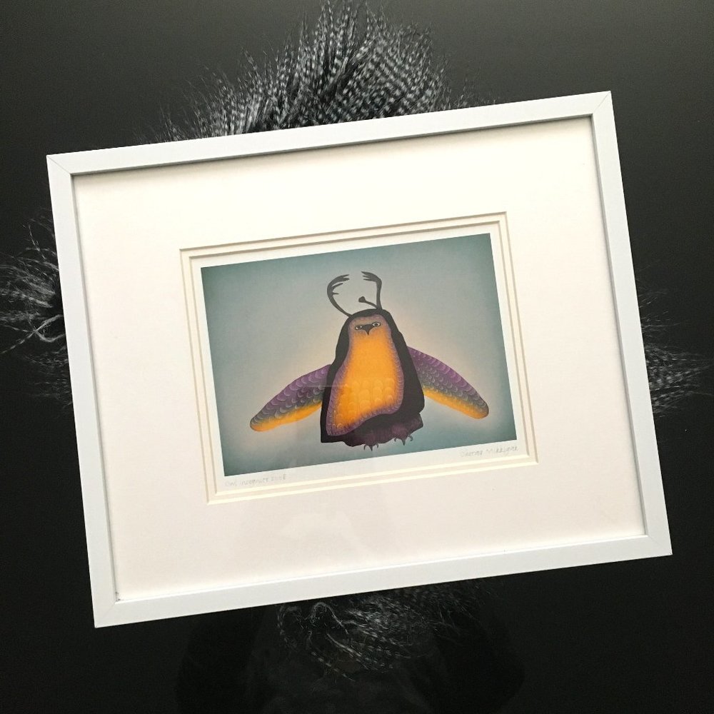 Ohotaq Mikkigak ‘Owl Bear’ Inuit Art Card Professionally Framed Cape Dorset